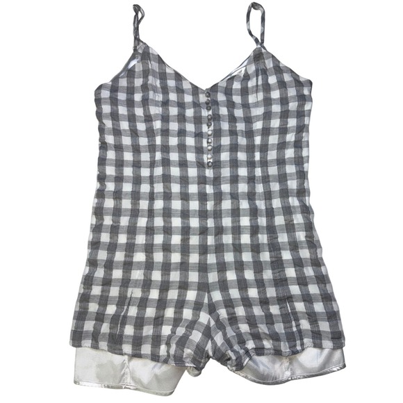 Sugar‎ Lips Gingham Plaid Button Romper M Pajama Loungewear Cottagecore Casual - Picture 1 of 6